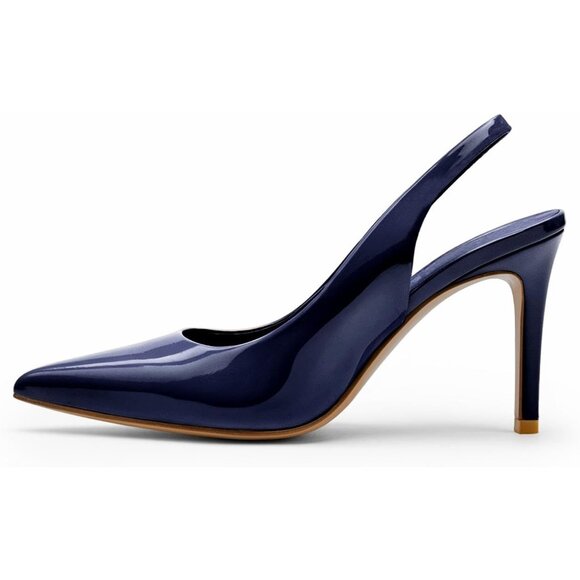 Women Sapphire Blue Slingback Stiletto Heels Closed Toe Pumps Slip On High Heels - Picture 5 of 7